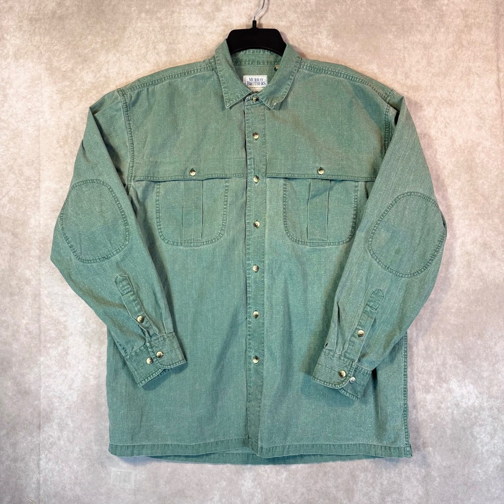 VTG Murray Brothers Fishing Shirt Mens Large Green Elbow Patch Utility Coastal